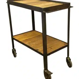 SJÄLSÃ NORDIC rektangulær barvogn, m. hjul - genbrugstræ og sort jern (83x40)